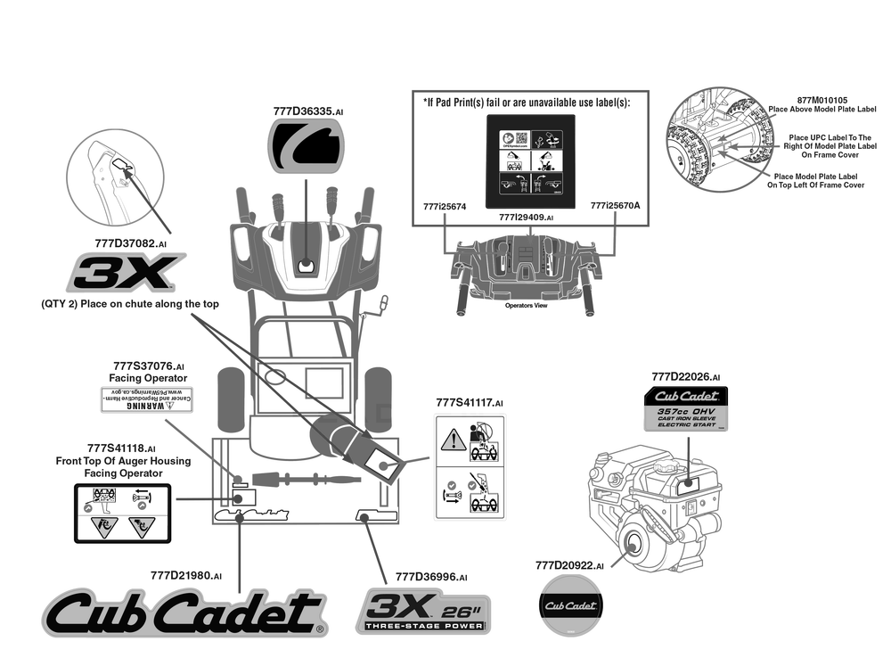 Label Map Diagram and Parts List for 3X26-INCH (31AH5DVA710)(2022) Cub Cadet Snow Blower